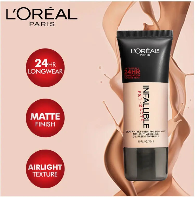 L'Oréal Paris Infallible Pro-Matte Foundation – 104 Golden Beige (30ml, Imported from USA)