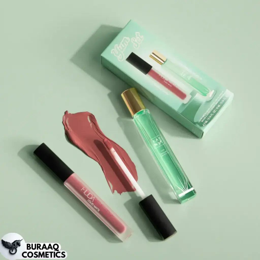 Huda Beauty x Kayali Yum Set – Limited Edition Duo Includes: Liquid Matte Lipstick – 4.2 mL / 0.14 fl oz Kayali Eau De Parfum – 10 mL / 0.34 fl oz