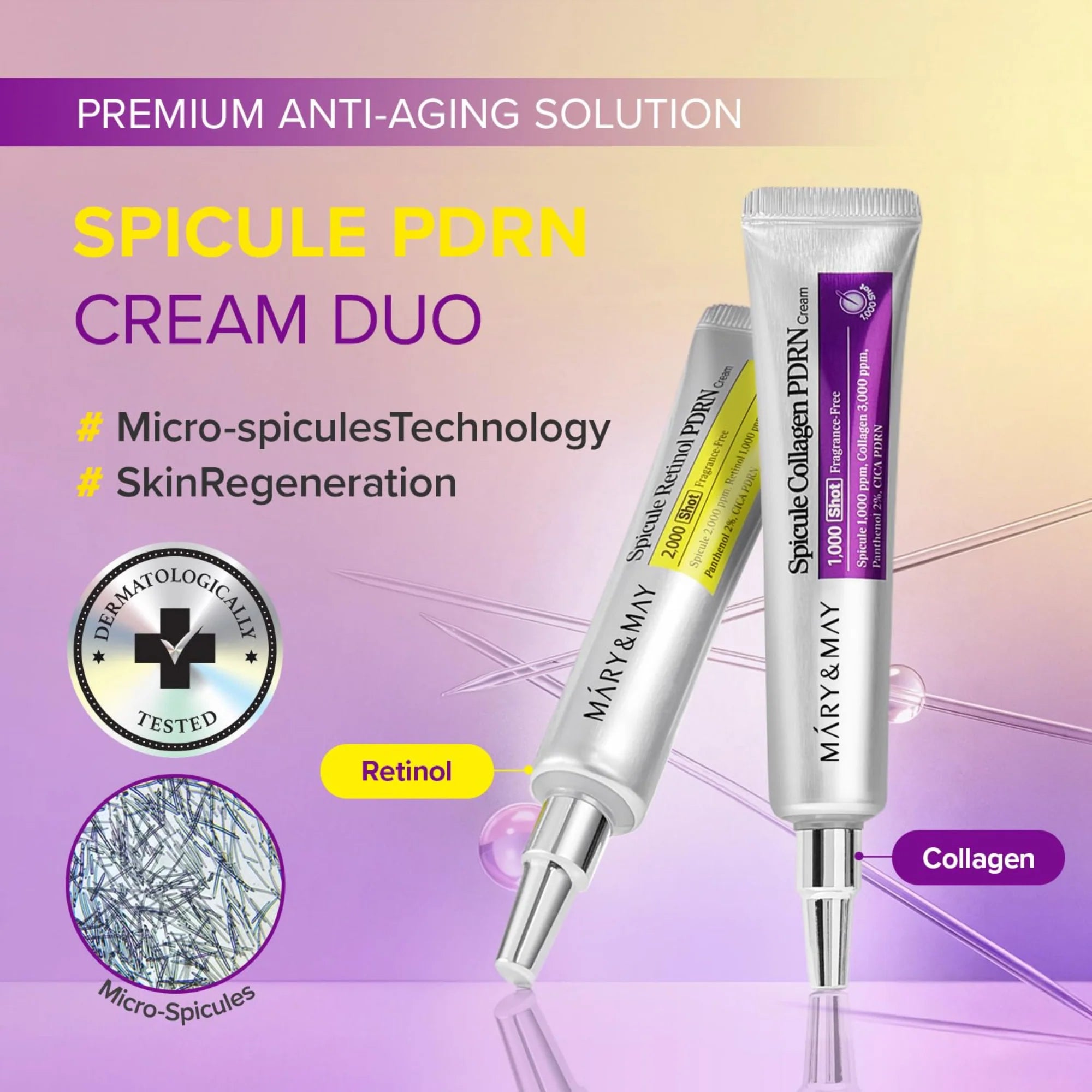 Mary&May Spicule PDRN Cream Duo Set| Retinol & Collagen PDRN Cream Set (15g × 2)