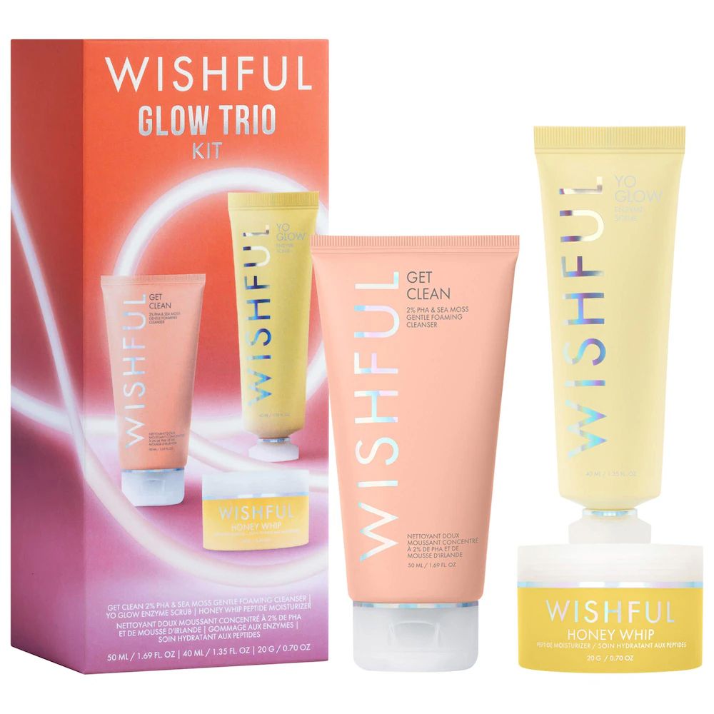 Wishful Glow Trio Kit – Yo Glow Enzyme Scrub, Thirst Trap Juice Serum & Honey Balm Jelly Moisturizer Skincare Gift Set