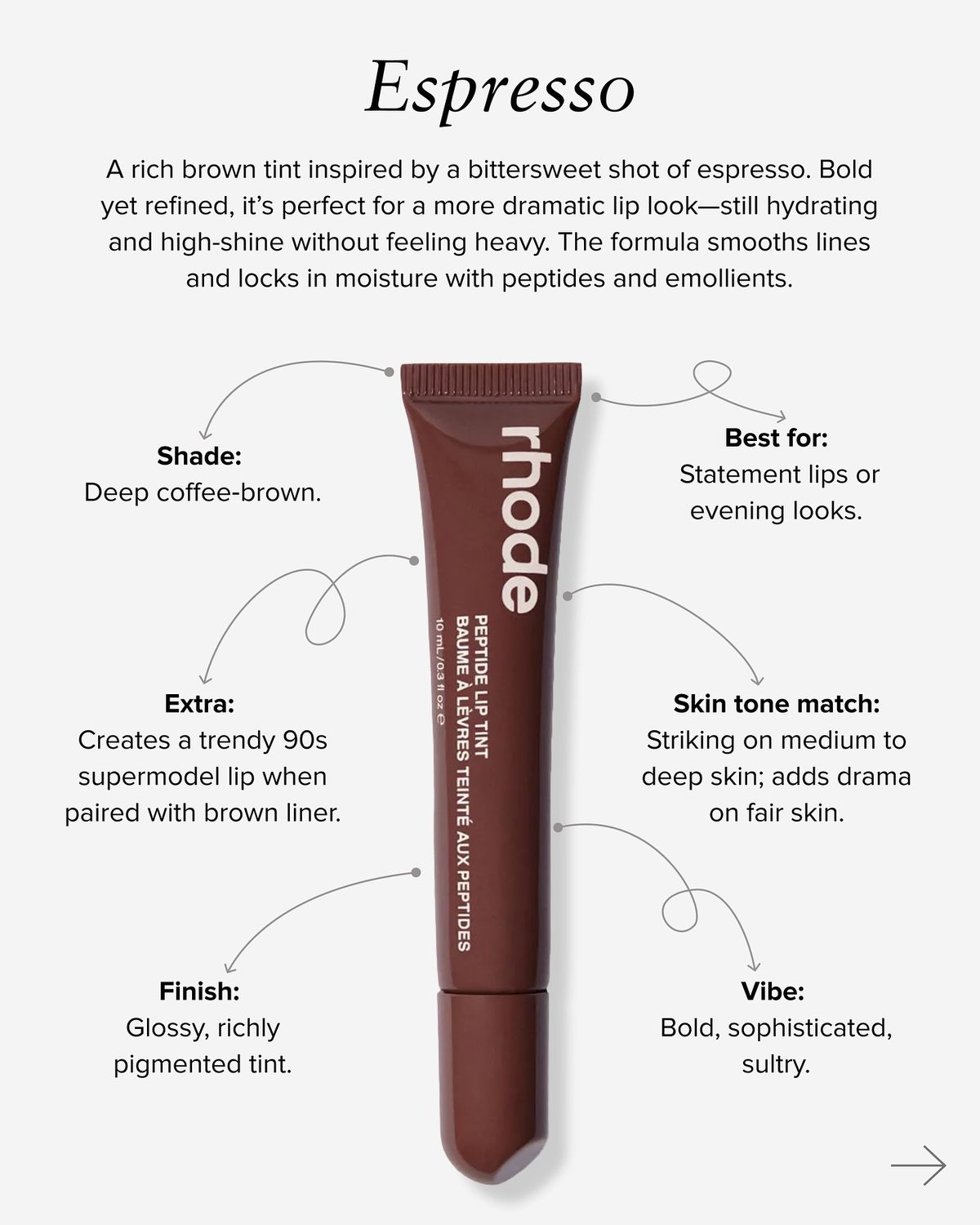 Rhode Lip Tint – Espresso (10ml) | Deep Brown Hydrating Glossy Lip Tint