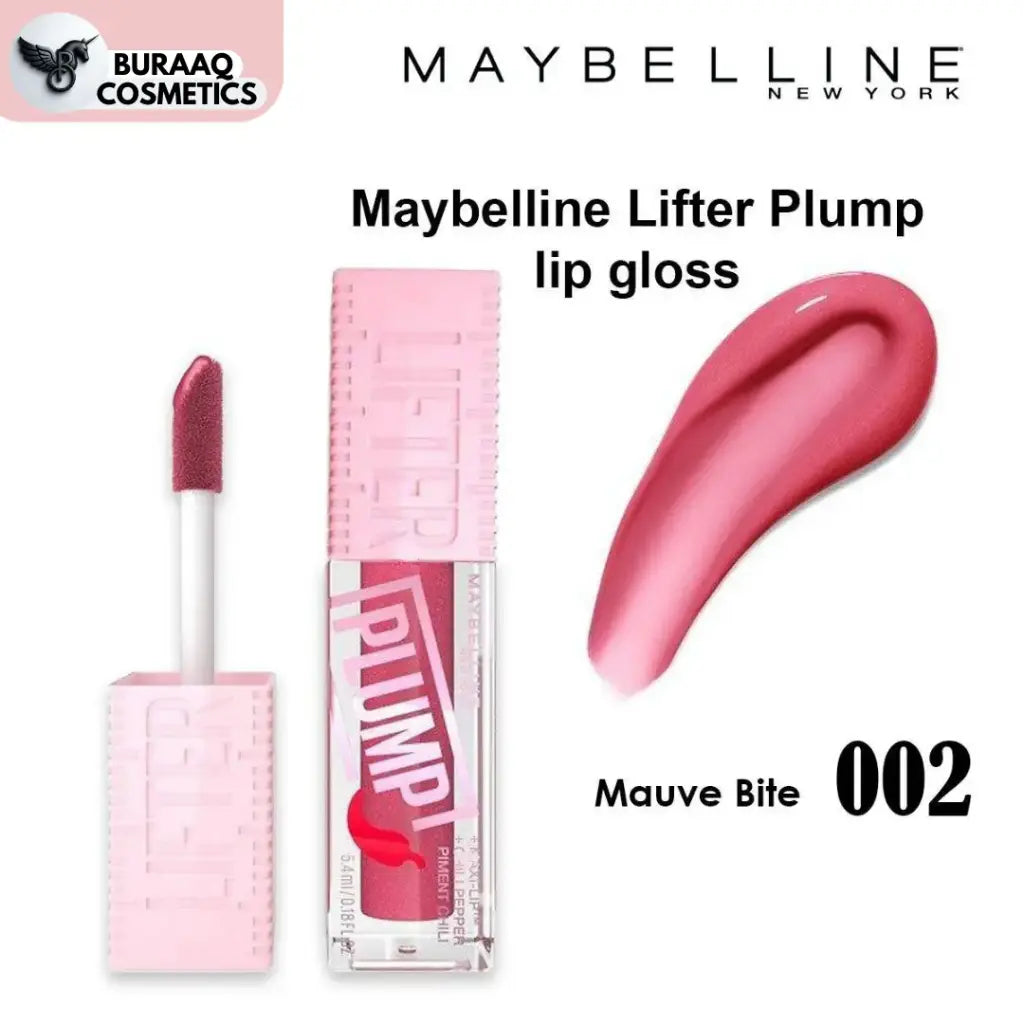 Maybelline Lifter Plump Lip Gloss – 002 Mauve BiteFuller, Juicier Lips with a Pop of Mauve