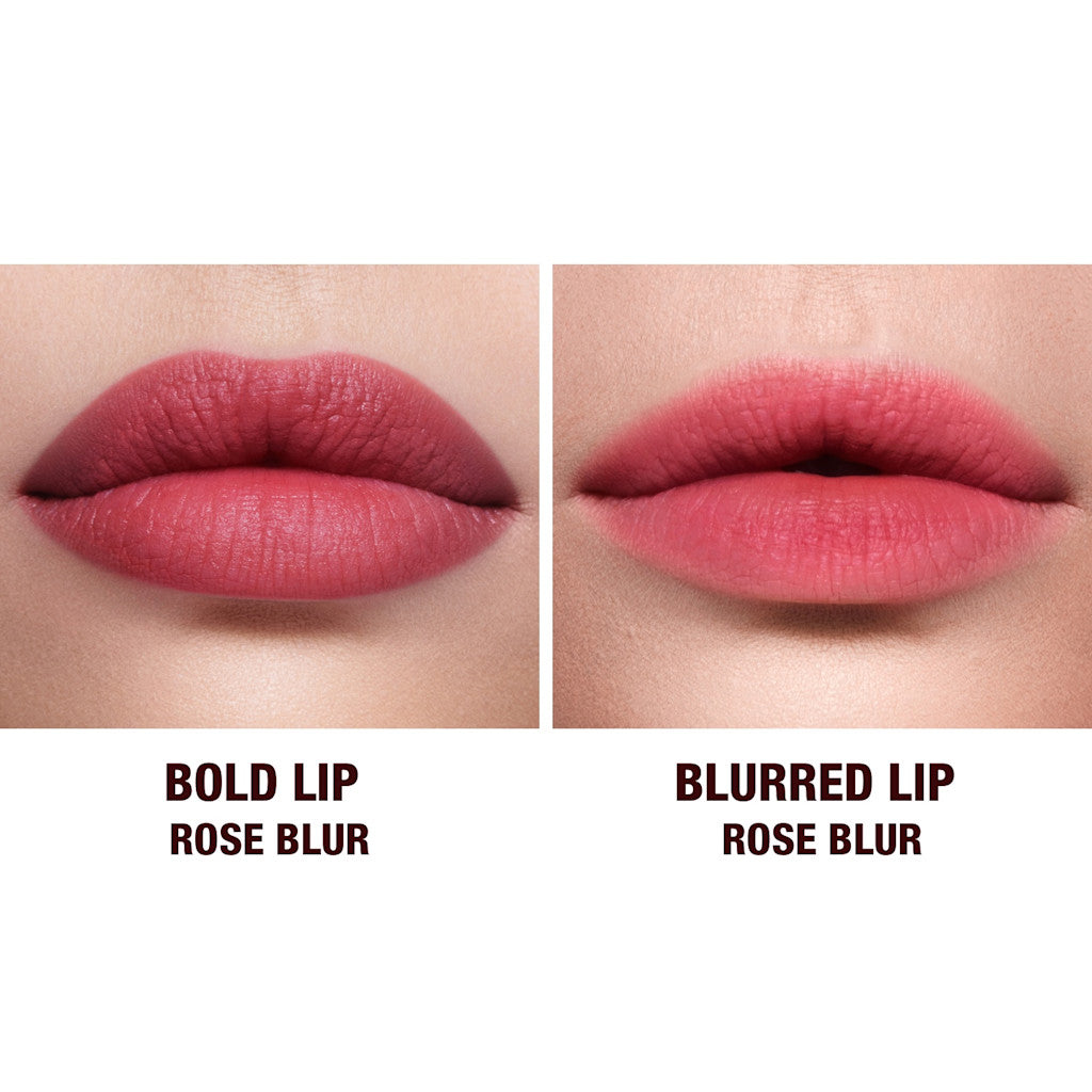 Charlotte Tilbury Airbrush Flawless Lip Blur Rose Blur before and after application